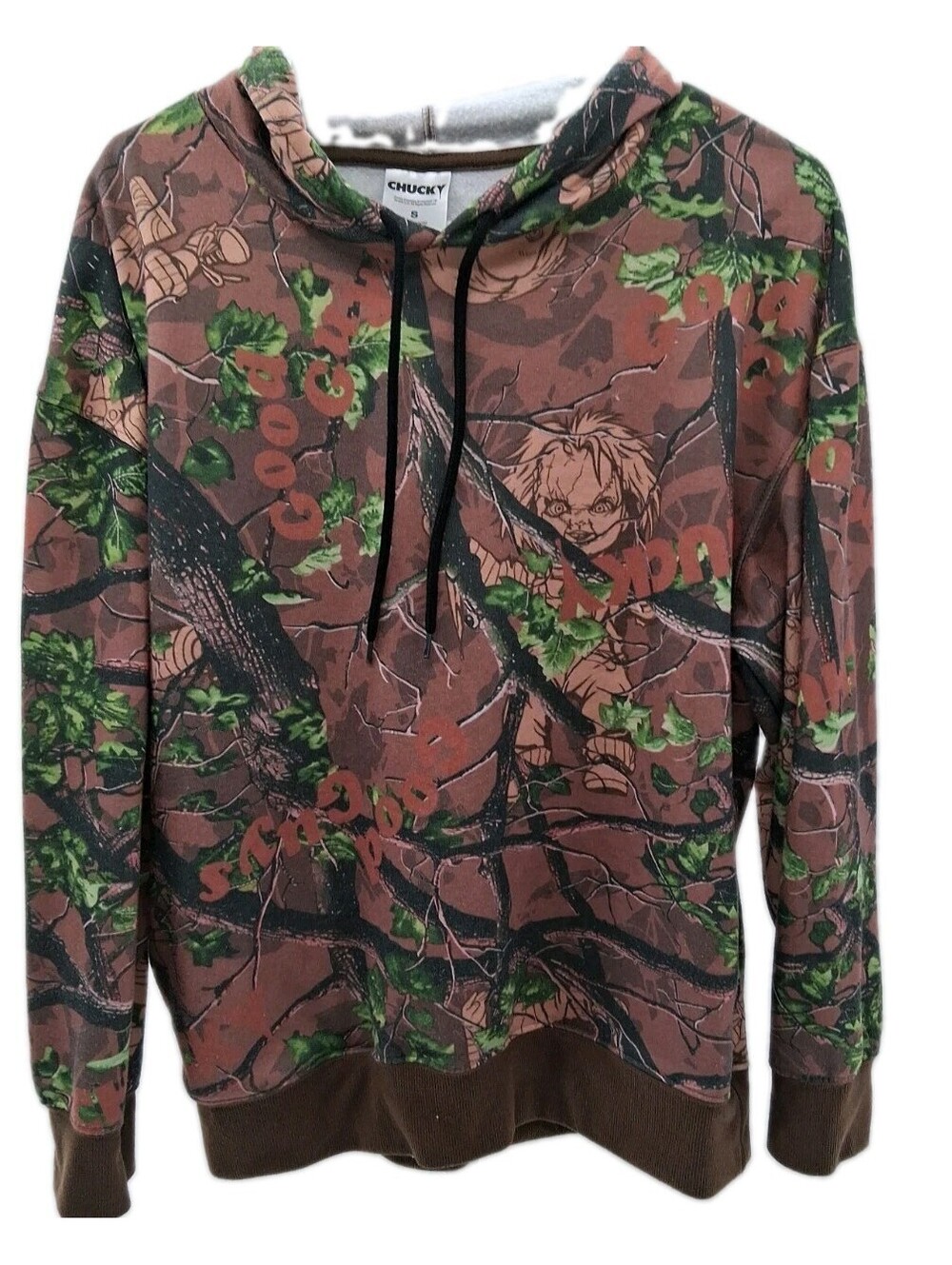 Chucky in Camo Hoodie Sweatshirt Adult Small Brown Novelty Movie Horror